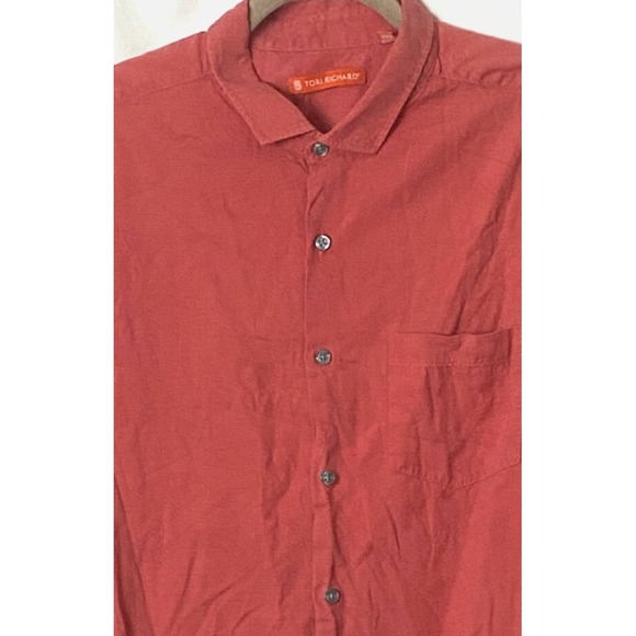 Tori Richard Other - Tori Richard Men Hawaiian Shirt L Orange Jacquard Palms Silk Cotton Short Sleeve